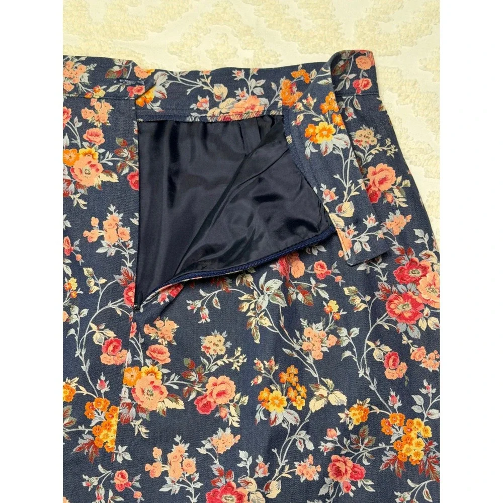 Lulu Alexander Floral Pencil Skirt Navy Blue 12P Petite Vintage Cottagecore Bohi